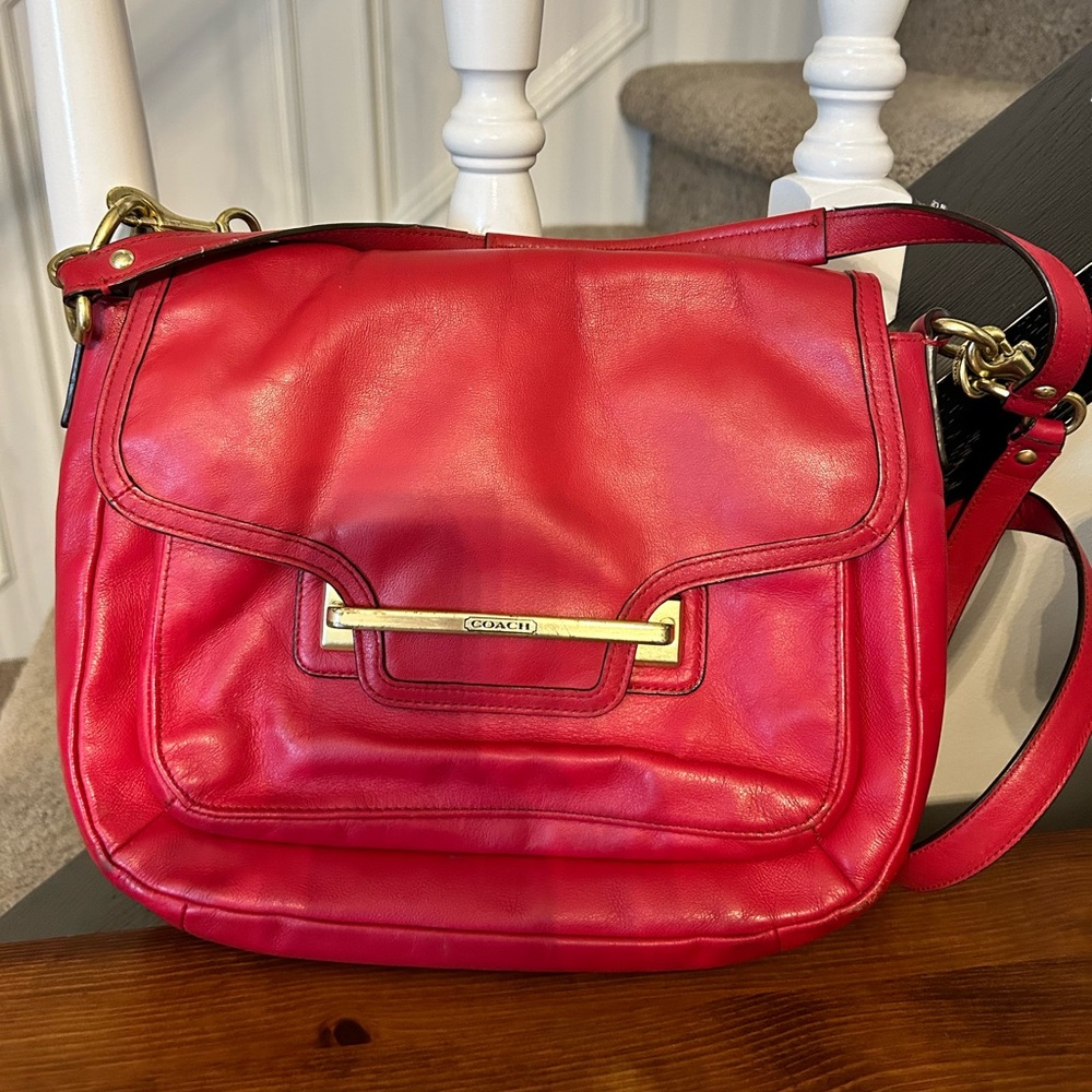 Genuine Coach handbag.  Classic red messenger style.